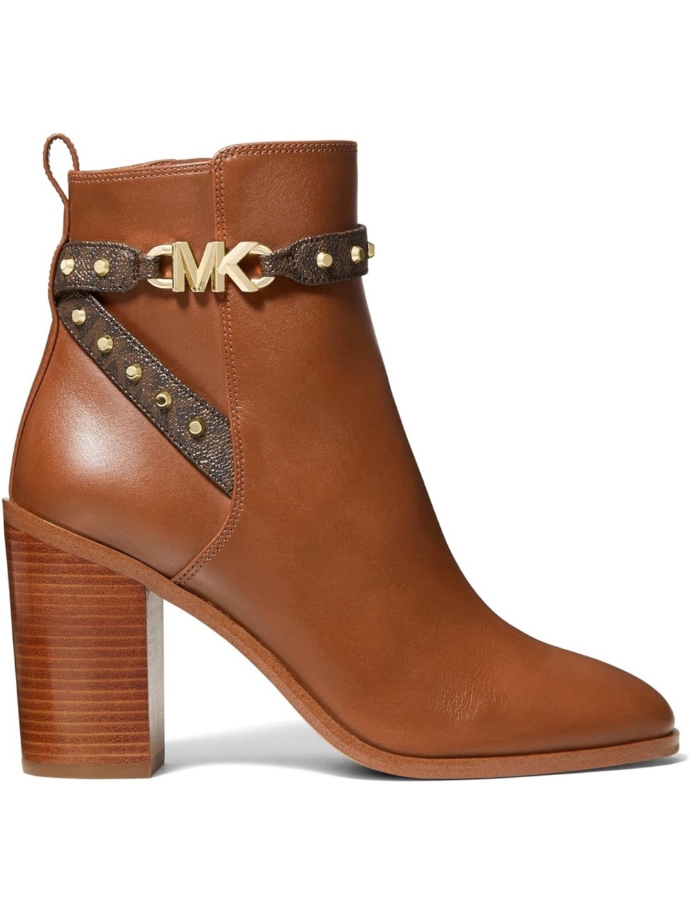 Michael Kors “Farrah” Leather Block‑Heel Ankle Boot with MK logo  - Size 1